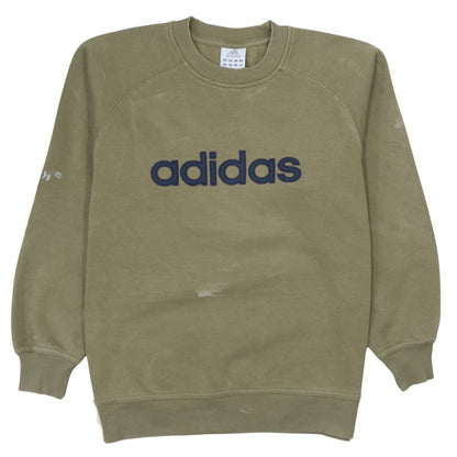 Adidas Boys Green Pullover Sweatshirt 14-15 Years Crew Neck Logo Jumper