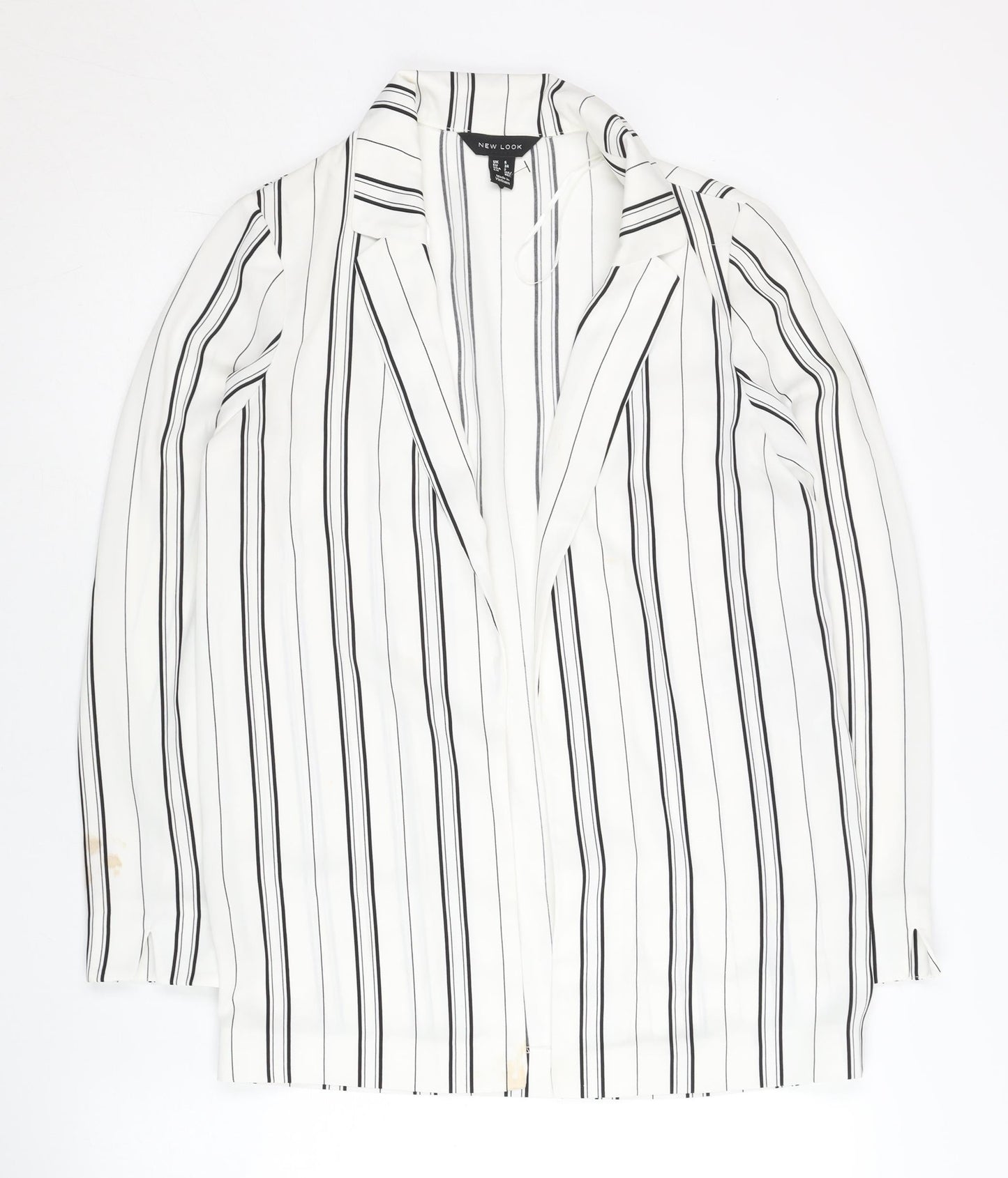 New Look Women White Striped Suit Jacket Size 6 Regular Fit
