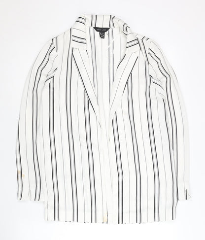 New Look Women White Striped Suit Jacket Size 6 Regular Fit