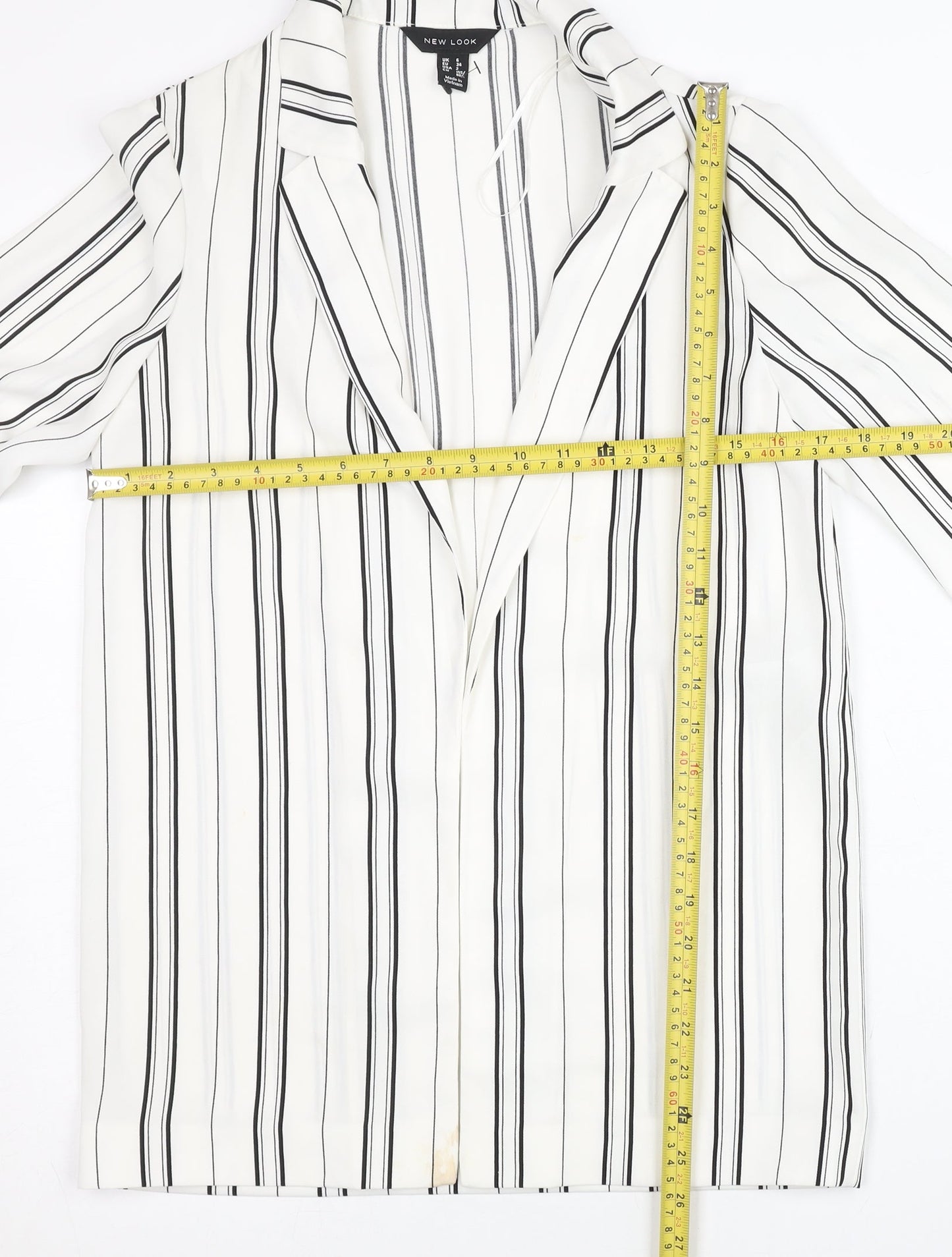 New Look Women White Striped Suit Jacket Size 6 Regular Fit