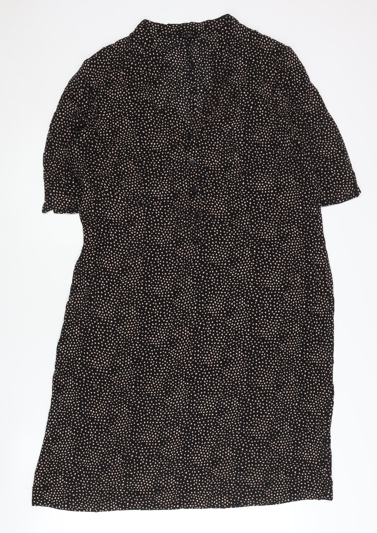 Jaeger Women’s Black Polka Dot Shirt Dress Size 14 Viscose Workwear