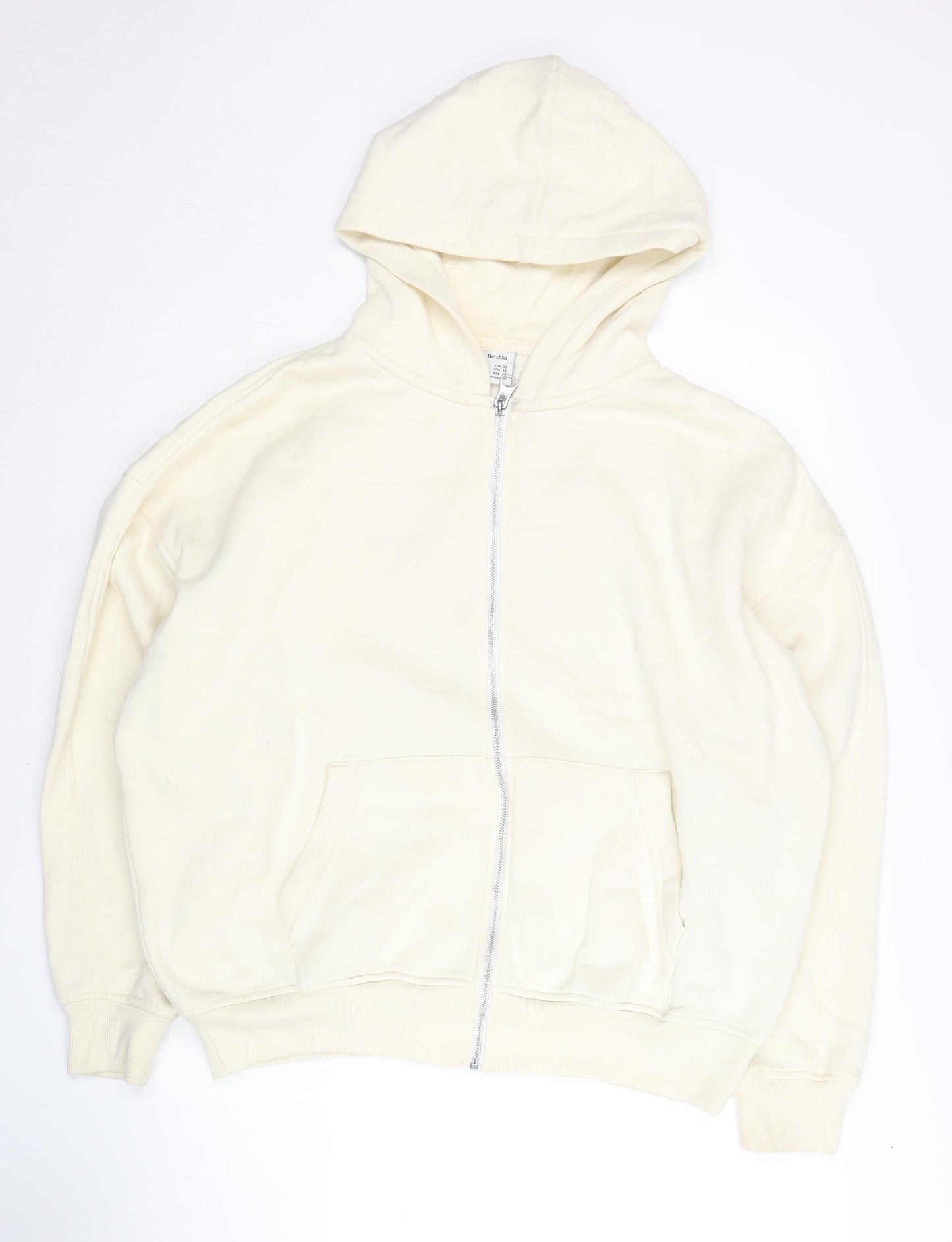 Bershka Womens Ivory Full Zip Hoodie XS Cotton Blend