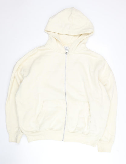 Bershka Womens Ivory Full Zip Hoodie XS Cotton Blend