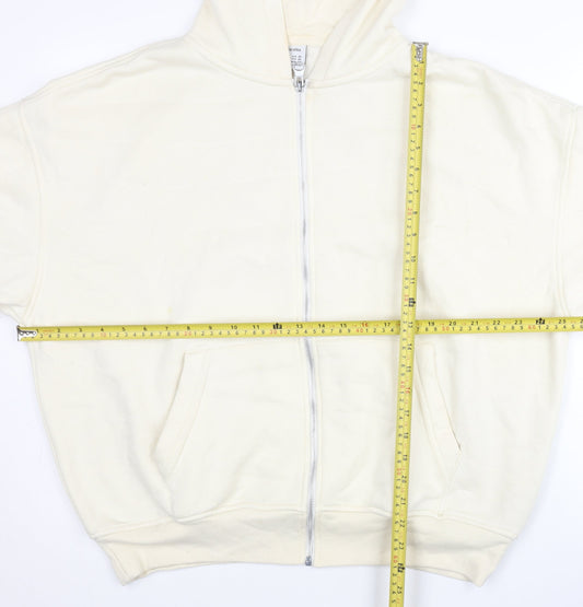 Bershka Womens Ivory Full Zip Hoodie XS Cotton Blend