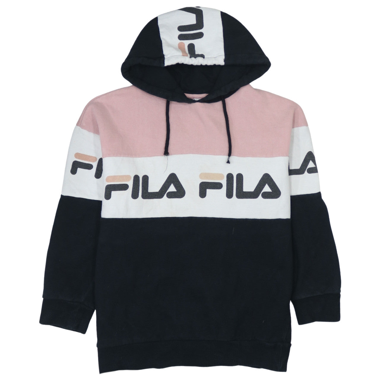 Fila Women’s Pink Black White Pullover Hoodie Size 10 Colourblock Logo