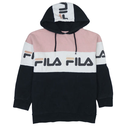 Fila Women’s Pink Black White Pullover Hoodie Size 10 Colourblock Logo