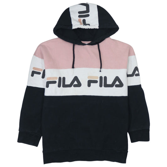 Fila Women’s Pink Black White Pullover Hoodie Size 10 Colourblock Logo