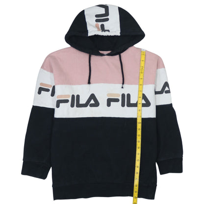 Fila Women’s Pink Black White Pullover Hoodie Size 10 Colourblock Logo