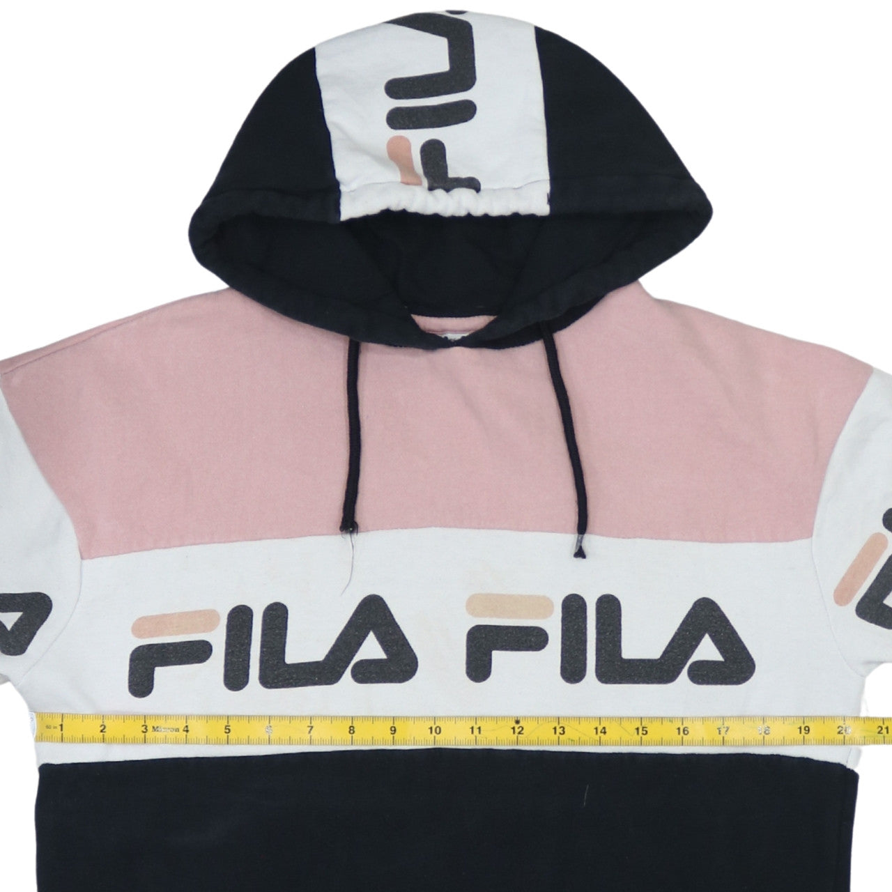 Fila Women’s Pink Black White Pullover Hoodie Size 10 Colourblock Logo