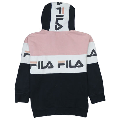 Fila Women’s Pink Black White Pullover Hoodie Size 10 Colourblock Logo