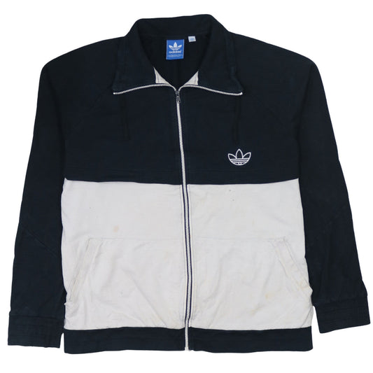 Adidas Mens 2XL Black White Track Jacket Zip Cotton Blend