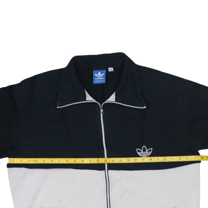 Adidas Mens 2XL Black White Track Jacket Zip Cotton Blend