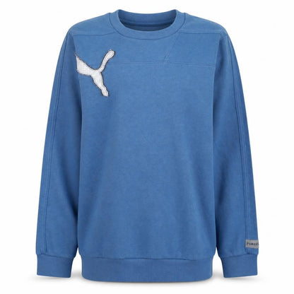 Front view of Puma Teens Blue Sweatshirt UK 24/26 Crew Neck Long Sleeve Logo