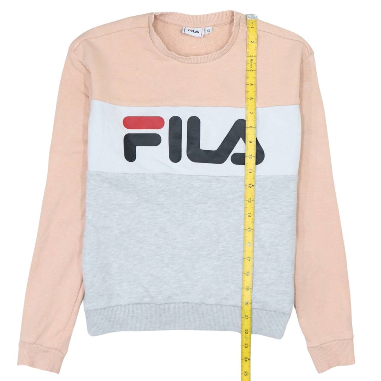 Fila Womens Sweatshirt XS Beige Grey Colourblock Crew Neck Logo