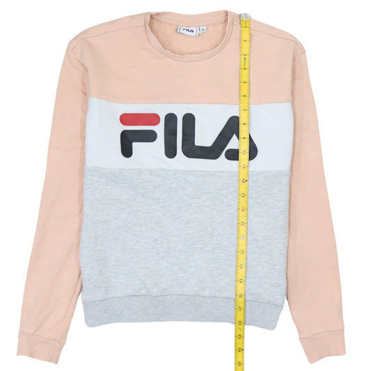 Fila Womens Sweatshirt XS Beige Grey Colourblock Crew Neck Logo