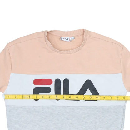 Fila Womens Sweatshirt XS Beige Grey Colourblock Crew Neck Logo