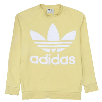 Adidas Womens Yellow Logo Sweatshirt UK 8 Pullover Cotton Blend