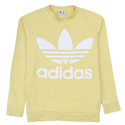 Adidas Womens Yellow Logo Sweatshirt UK 8 Pullover Cotton Blend