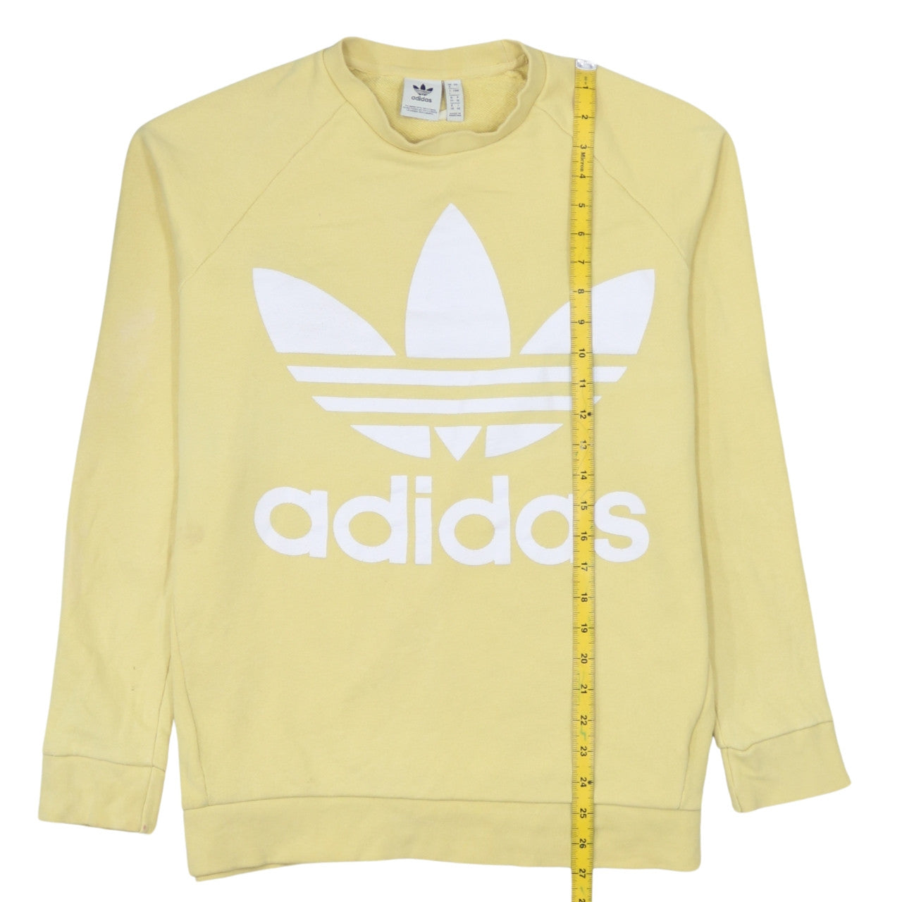 Adidas Womens Yellow Logo Sweatshirt UK 8 Pullover Cotton Blend