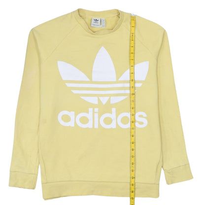 Adidas Womens Yellow Logo Sweatshirt UK 8 Pullover Cotton Blend