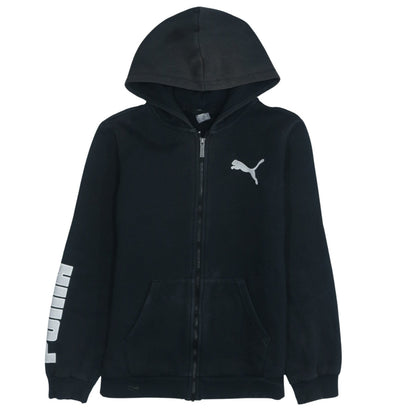Puma Boys Black Full Zip Hoodie 13-14 Years Logo Sports Casual Sweatshirt