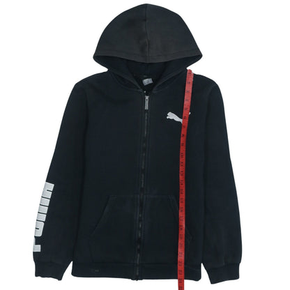 Puma Boys Black Full Zip Hoodie 13-14 Years Logo Sports Casual Sweatshirt