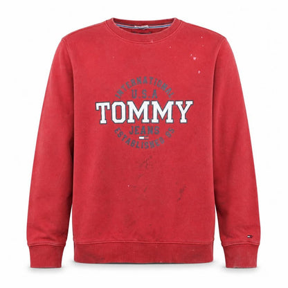 Mens UK Size L Tommy Jeans Red Pullover Sweatshirt