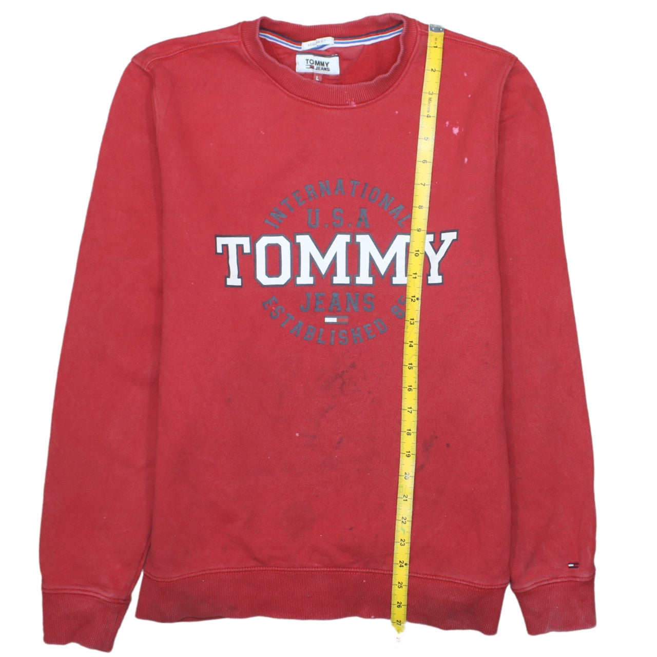 Tommy Jeans Mens Red Crew Neck Logo Sweatshirt L Pullover