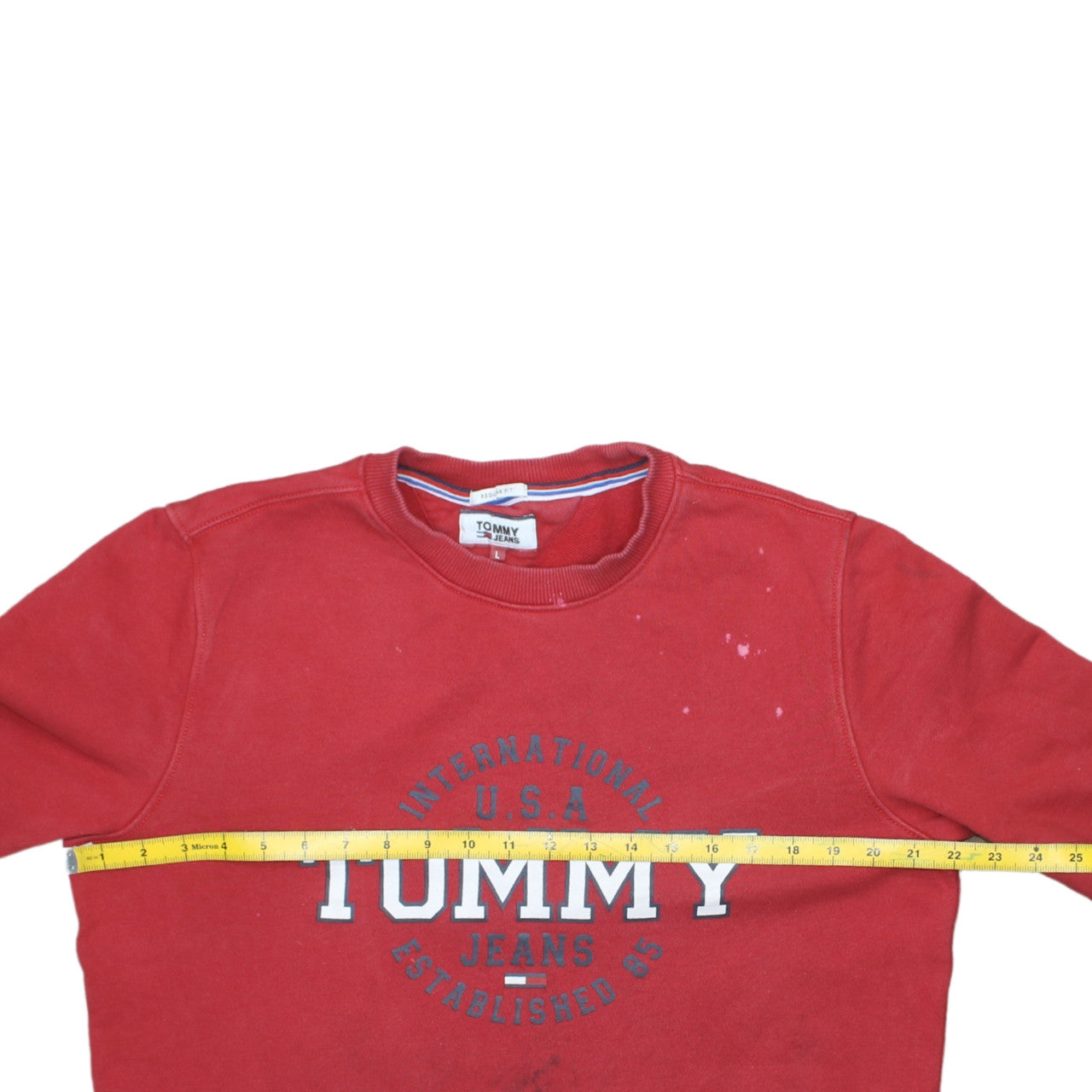 Tommy Jeans Mens Red Crew Neck Logo Sweatshirt L Pullover