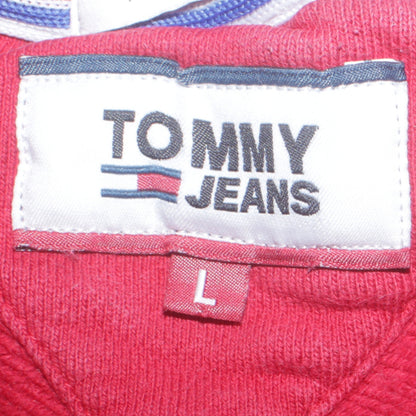 Tommy Jeans Mens Red Crew Neck Logo Sweatshirt L Pullover