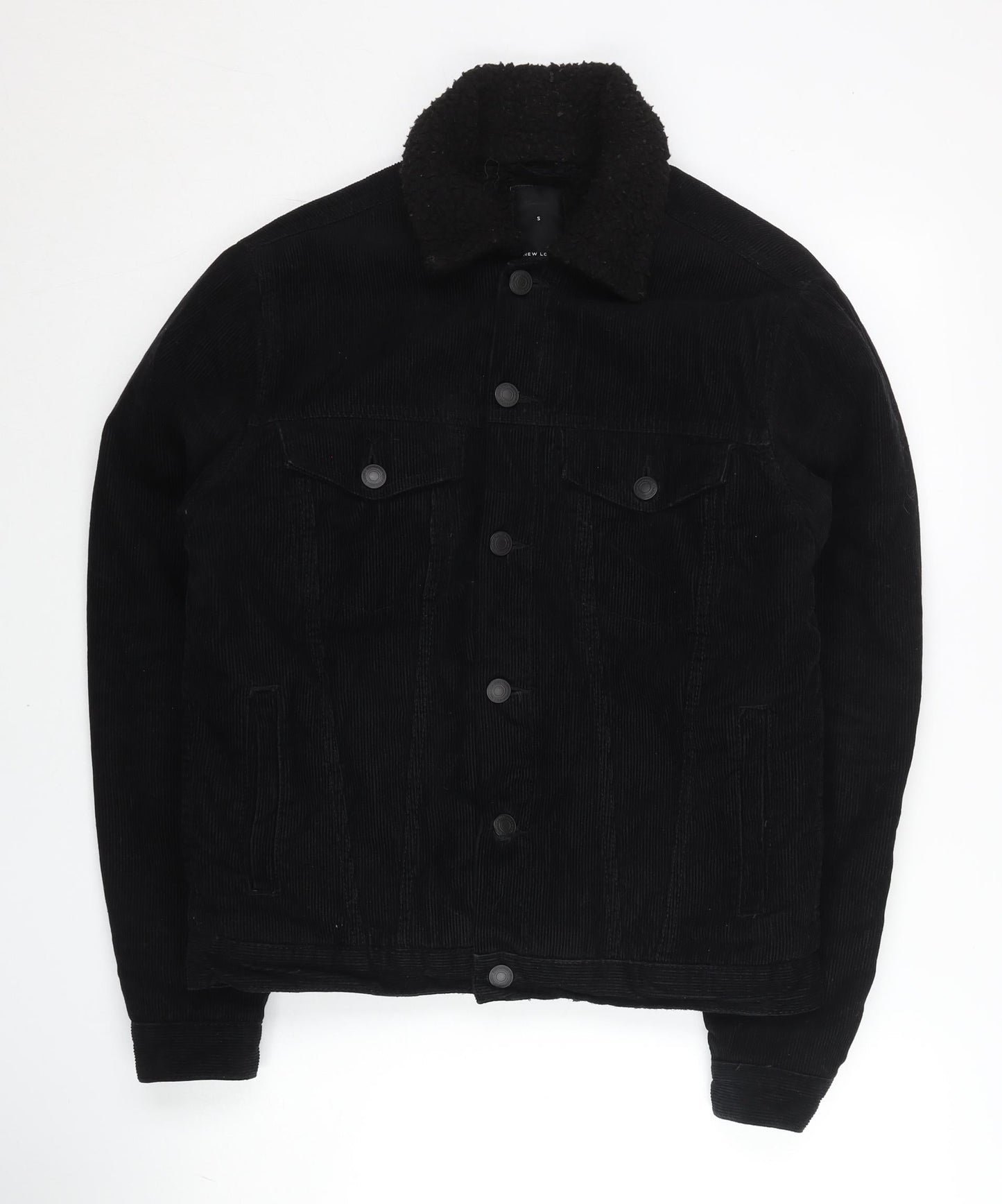 New Look Women Black Corduroy Jacket S Collared Lined Casual