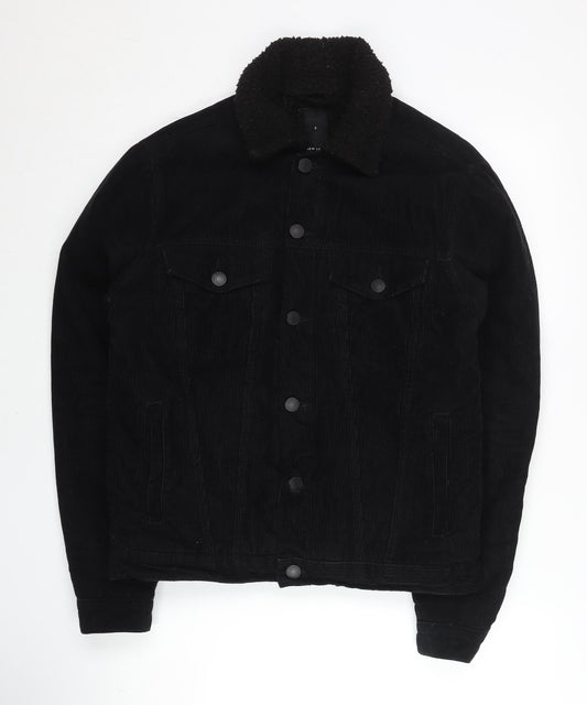 New Look Women Black Corduroy Jacket S Collared Lined Casual