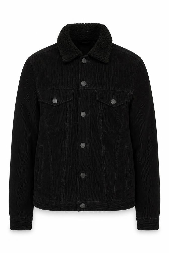 New Look Women Black Corduroy Jacket S Collared Lined Casual