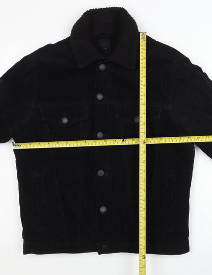 New Look Women Black Corduroy Jacket S Collared Lined Casual