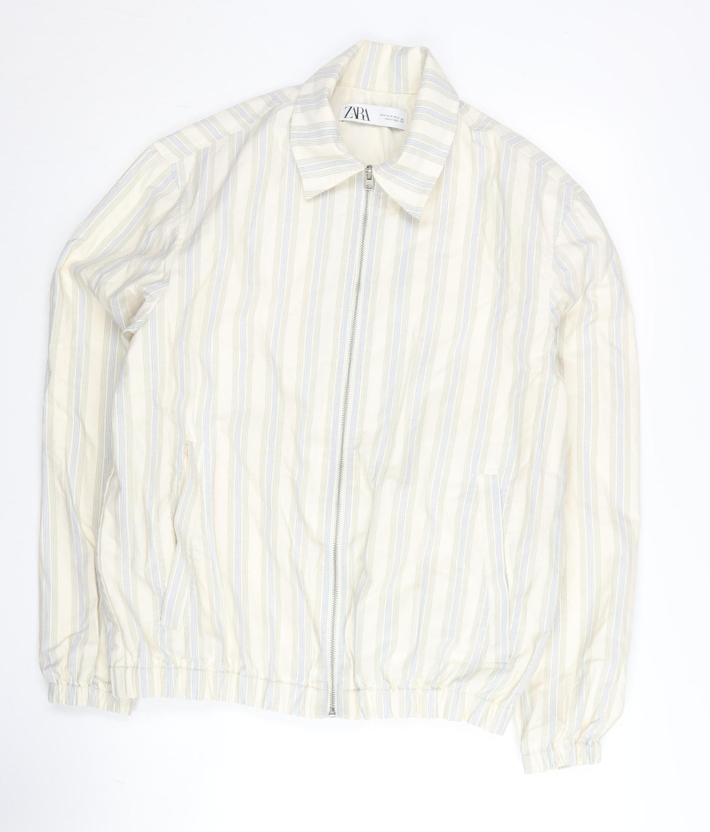 Zara Men's Beige Striped Cotton Jacket Size M Full Zip Casual