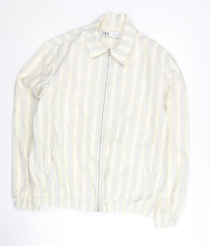 Zara Men's Beige Striped Cotton Jacket Size M Full Zip Casual