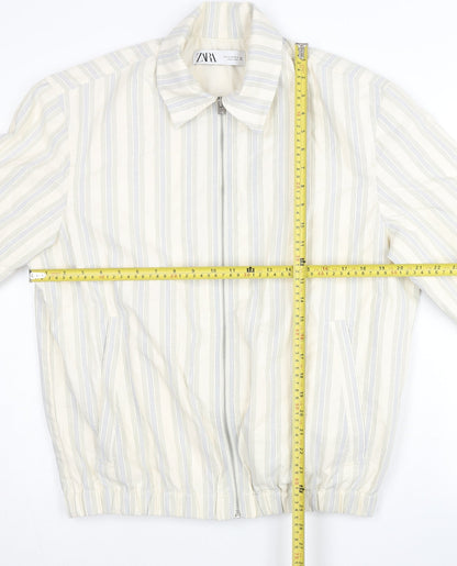 Zara Men's Beige Striped Cotton Jacket Size M Full Zip Casual