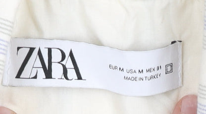 Zara Men's Beige Striped Cotton Jacket Size M Full Zip Casual