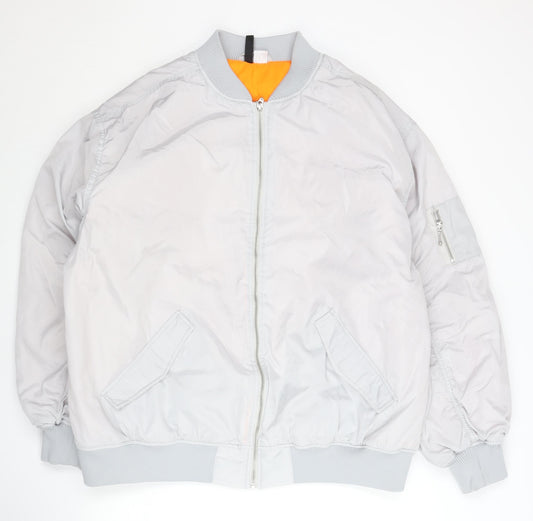 H&M Divided Women’s Grey Bomber Jacket Size 12 Polyester Zip Casual