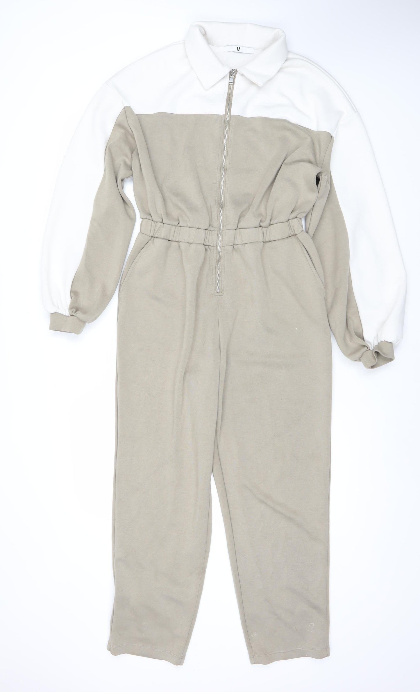 Very Women’s Beige Collared Zip Jumpsuit Size 12 Long Sleeve