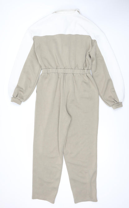 Very Women’s Beige Collared Zip Jumpsuit Size 12 Long Sleeve