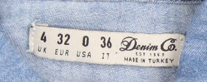 Denim Co. Women's Blue Denim Jumpsuit Size 4 Short Sleeve Belted