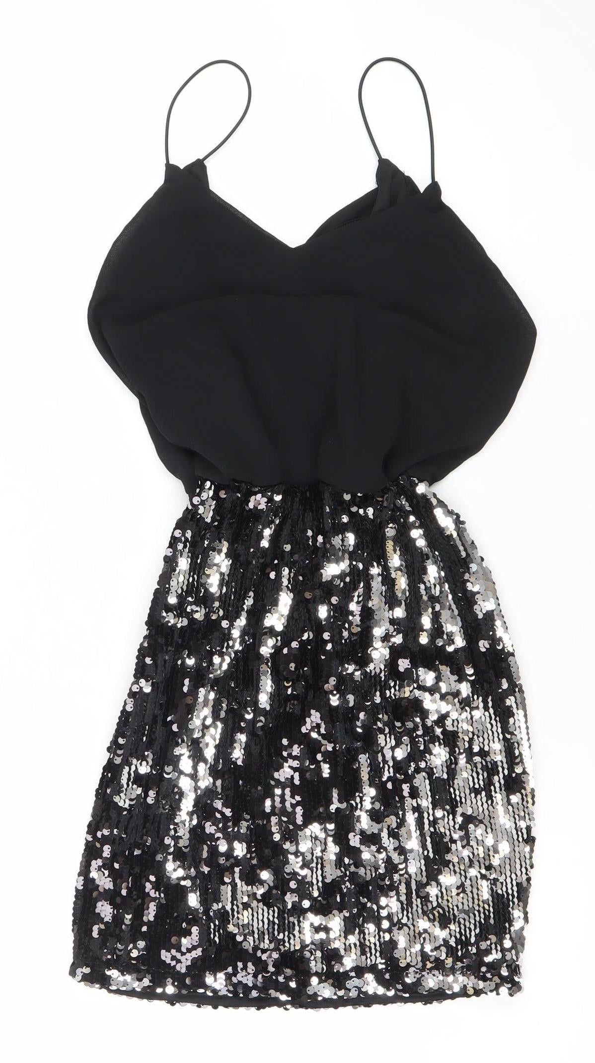 Boohoo Womens Black Size 6 Sequin Strappy Bodycon Party Dress