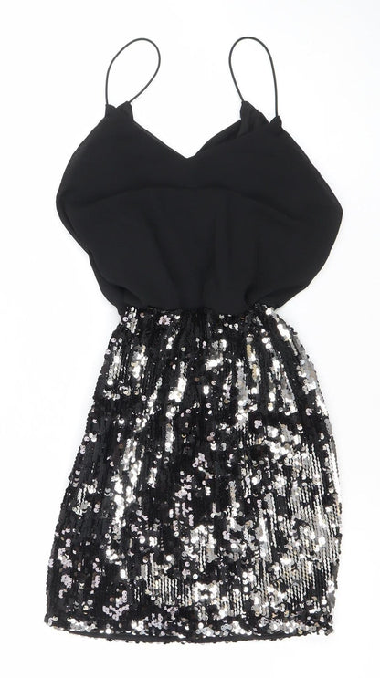 Boohoo Womens Black Size 6 Sequin Strappy Bodycon Party Dress