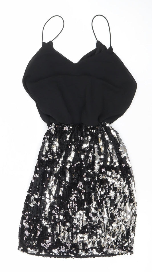 Boohoo Womens Black Size 6 Sequin Strappy Bodycon Party Dress