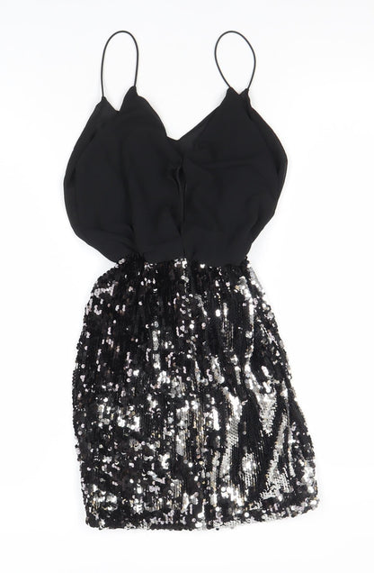 Boohoo Womens Black Size 6 Sequin Strappy Bodycon Party Dress