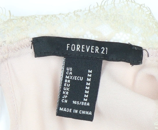 Forever 21 Women Pink Lace Long Sleeve Bodysuit Size M