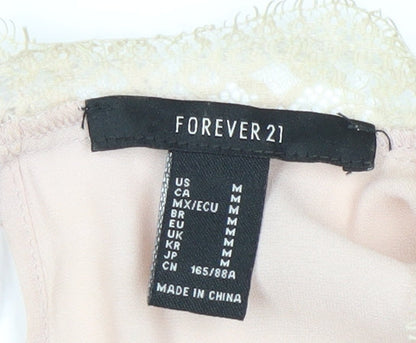 Forever 21 Women Pink Lace Long Sleeve Bodysuit Size M