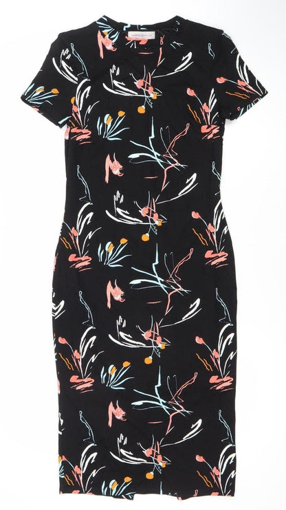 LIMITED EDITION Women's Black Multicolour Floral Sheath Dress Size 8