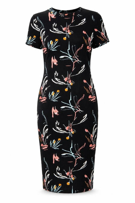 LIMITED EDITION Women's Black Multicolour Floral Sheath Dress Size 8